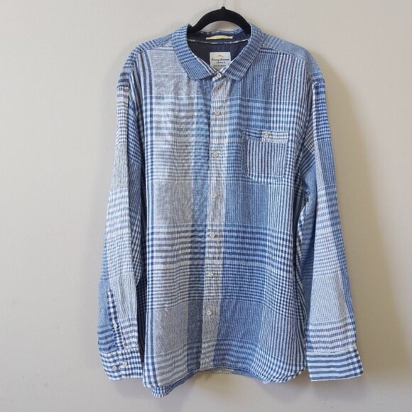 Tommy Bahama Other - Tommy Bahama Linen Shirt XXL Blue Plaid Button Up Breathable Casual Lagenlook